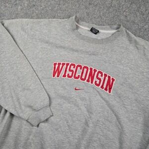 Vintage Y2K Nike Wisconsin Badgers Sweatshirt Mens XL Grey Center Swoosh